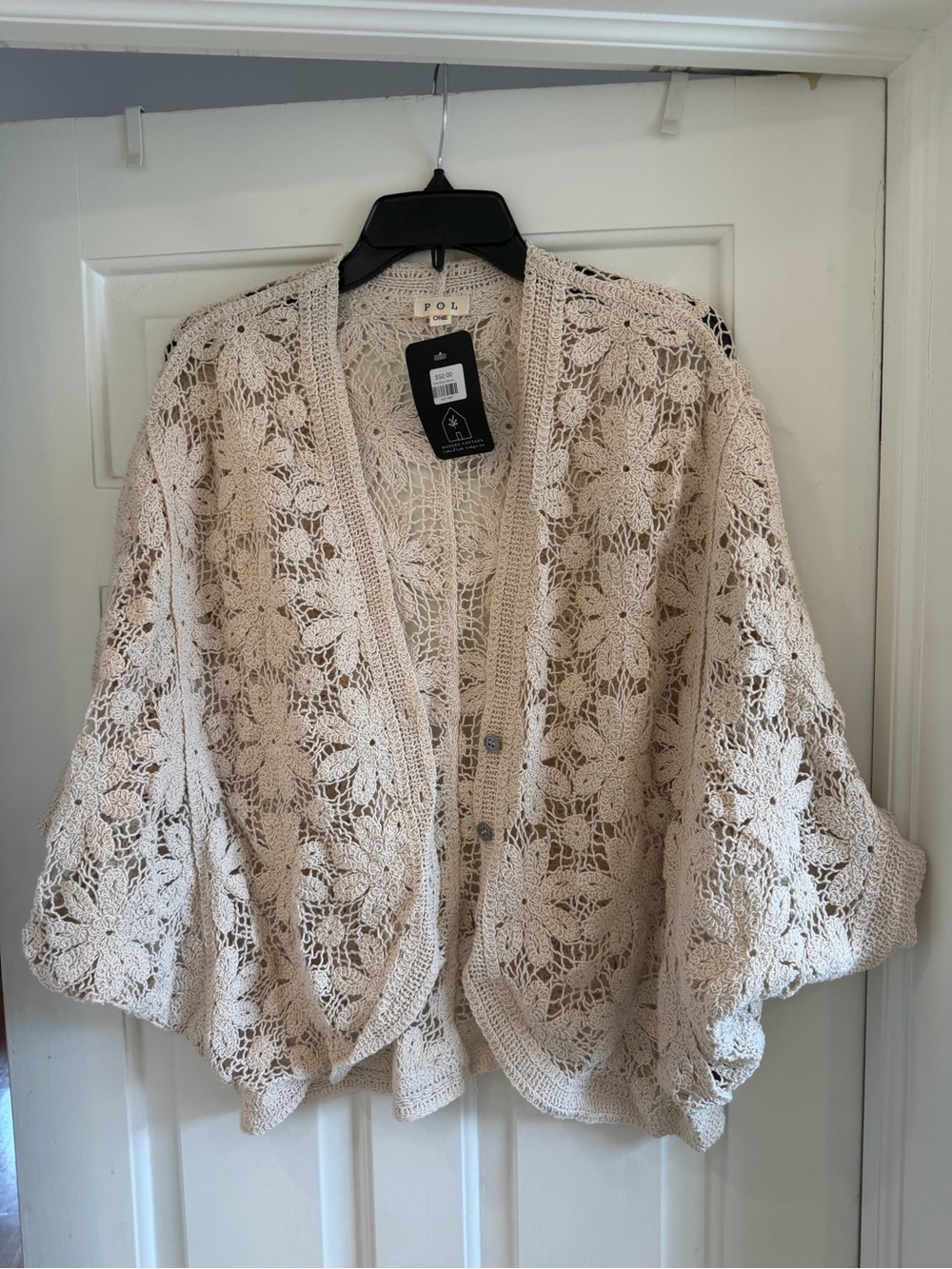 POL Crochet Openwork Cream Cardigan with Floral Lace NWT one size
